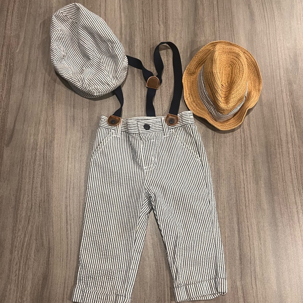Gymboree Baby Boy Suspender Pants & Hat Set – Size 6-12M